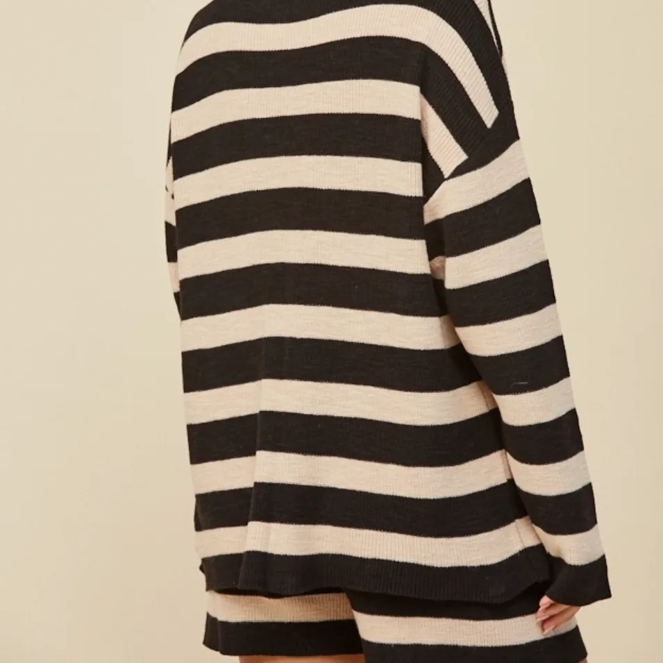 Sweet Divine Knit Striped Sweater Shorts and Pullover Set