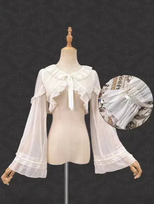 Sweet Ecru White Long Sleeves Ruffles