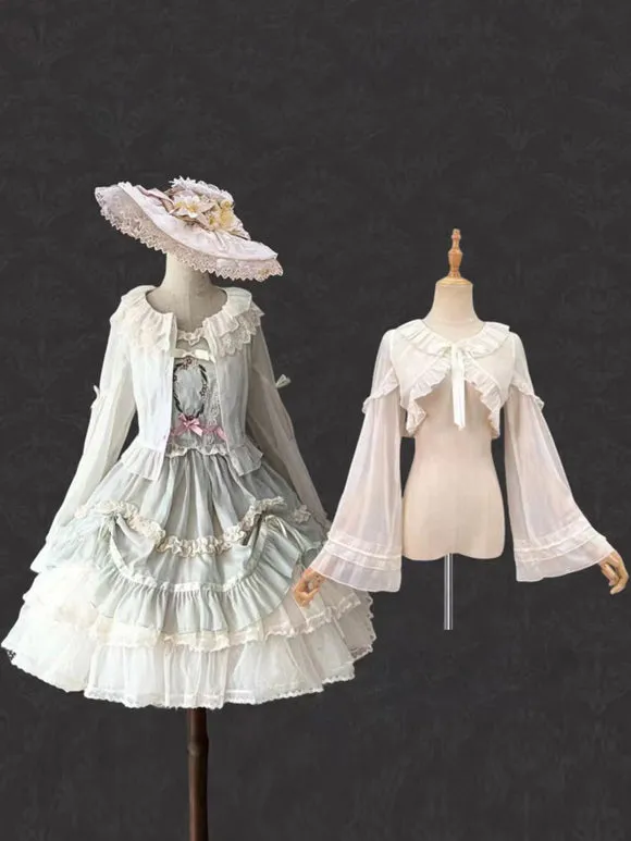 Sweet Ecru White Long Sleeves Ruffles