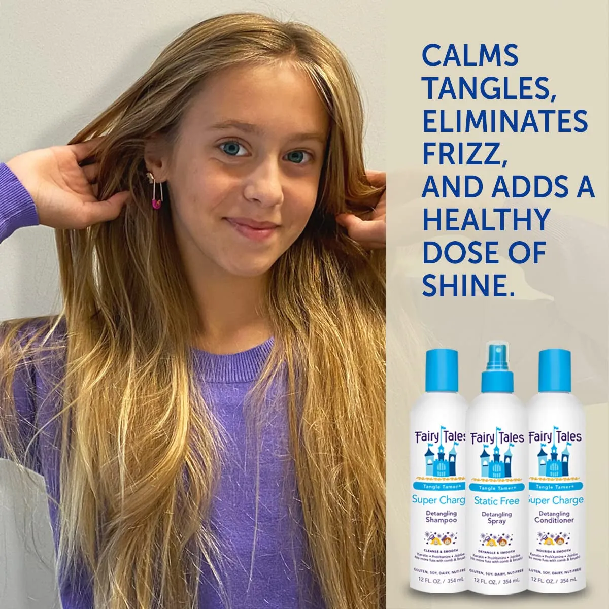 Tangle Tamer Detangling Spray for Kids - Ultra Moisturizing and anti Frizz Protection - Paraben Free, Sulfate Free - 12 Oz