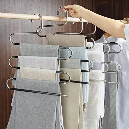 Taotripos Pants Hangers Space Save Non-Slip 6 Pack S-Shape Trousers Hangers Stainless Steel Clothes Hangers Closet Storage Organizer for Pants Jeans Scarf Hanging Black