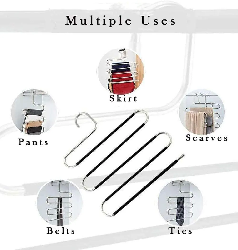 Taotripos Pants Hangers Space Save Non-Slip 6 Pack S-Shape Trousers Hangers Stainless Steel Clothes Hangers Closet Storage Organizer for Pants Jeans Scarf Hanging Black