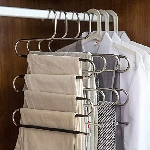 Taotripos Pants Hangers Space Save Non-Slip 6 Pack S-Shape Trousers Hangers Stainless Steel Clothes Hangers Closet Storage Organizer for Pants Jeans Scarf Hanging Black