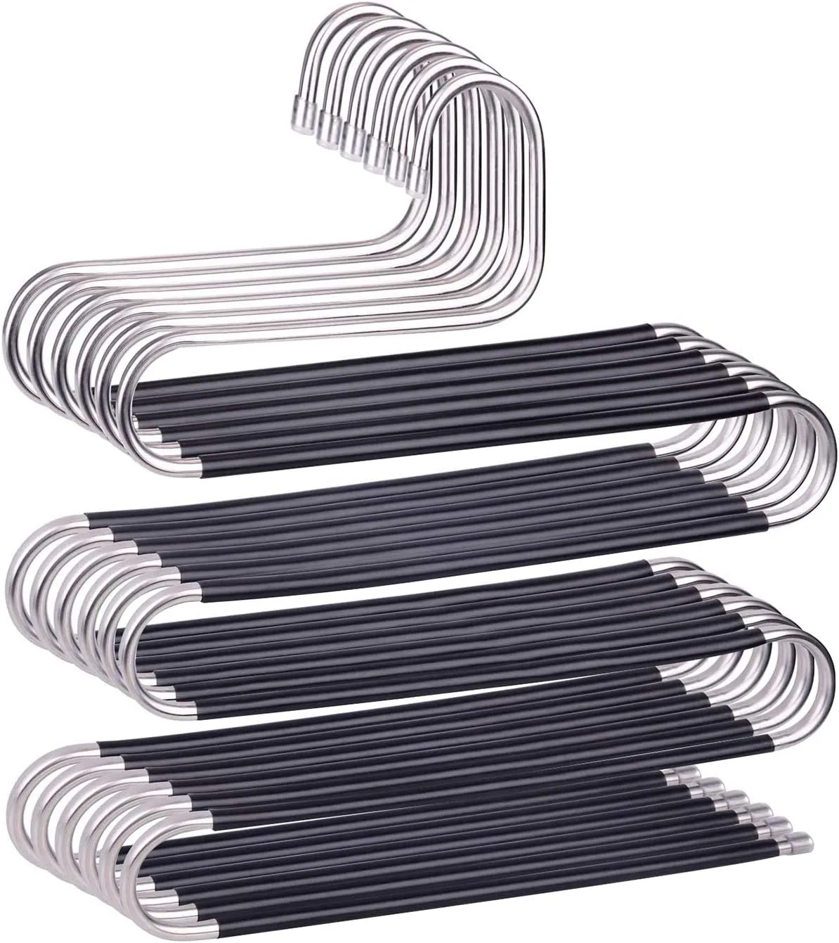 Taotripos Pants Hangers Space Save Non-Slip 6 Pack S-Shape Trousers Hangers Stainless Steel Clothes Hangers Closet Storage Organizer for Pants Jeans Scarf Hanging Black