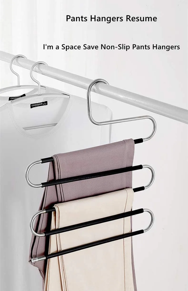 Taotripos Pants Hangers Space Save Non-Slip 6 Pack S-Shape Trousers Hangers Stainless Steel Clothes Hangers Closet Storage Organizer for Pants Jeans Scarf Hanging Black