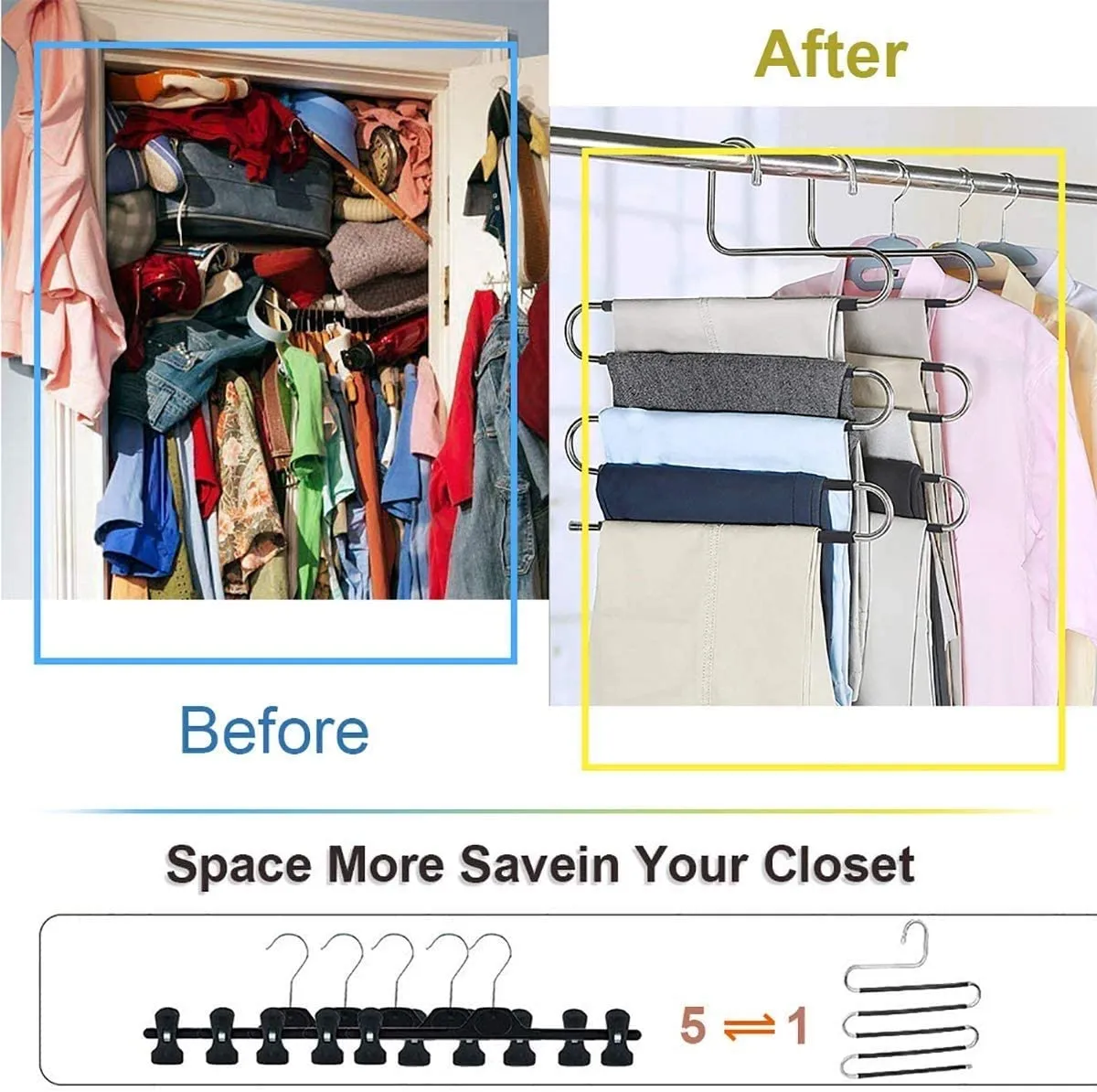 Taotripos Pants Hangers Space Save Non-Slip 6 Pack S-Shape Trousers Hangers Stainless Steel Clothes Hangers Closet Storage Organizer for Pants Jeans Scarf Hanging Black