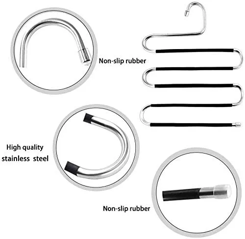 Taotripos Pants Hangers Space Save Non-Slip 6 Pack S-Shape Trousers Hangers Stainless Steel Clothes Hangers Closet Storage Organizer for Pants Jeans Scarf Hanging Black