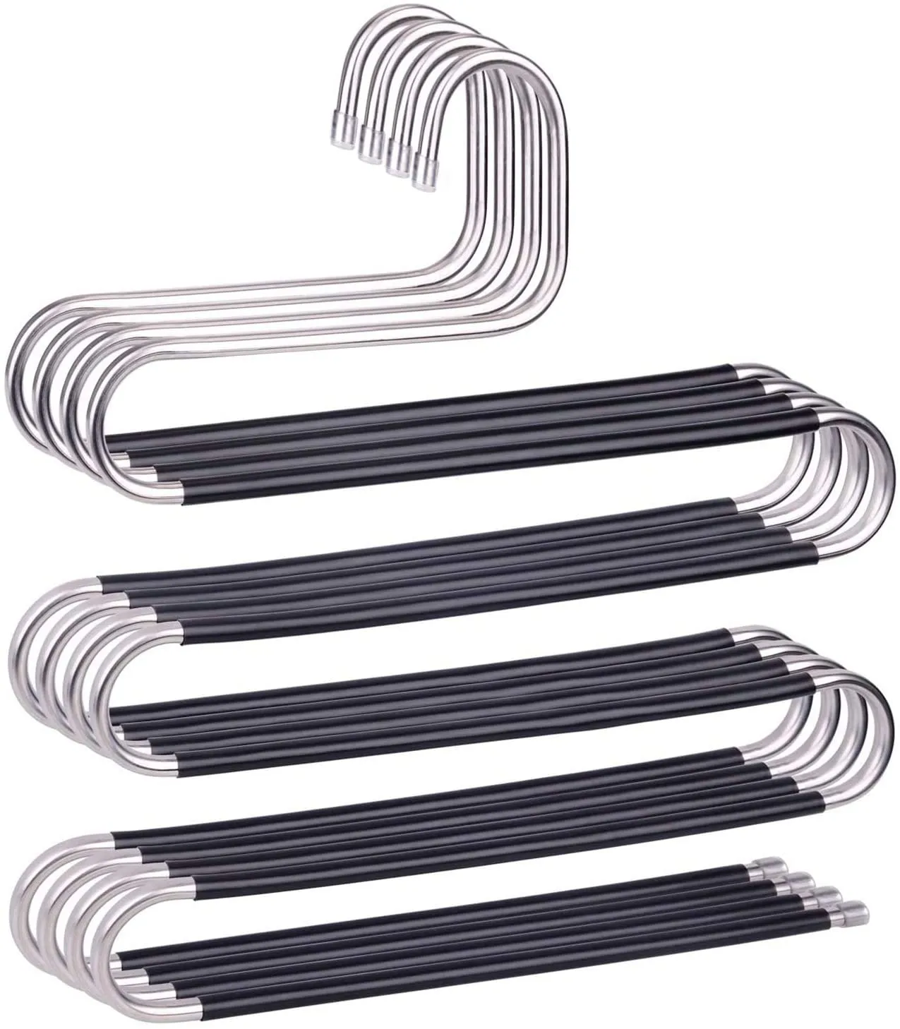 Taotripos Pants Hangers Space Save Non-Slip 6 Pack S-Shape Trousers Hangers Stainless Steel Clothes Hangers Closet Storage Organizer for Pants Jeans Scarf Hanging Black