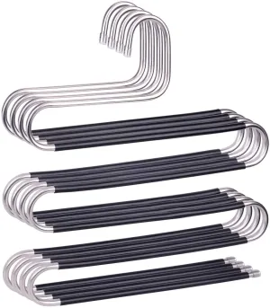 Taotripos Pants Hangers Space Save Non-Slip 6 Pack S-Shape Trousers Hangers Stainless Steel Clothes Hangers Closet Storage Organizer for Pants Jeans Scarf Hanging Black