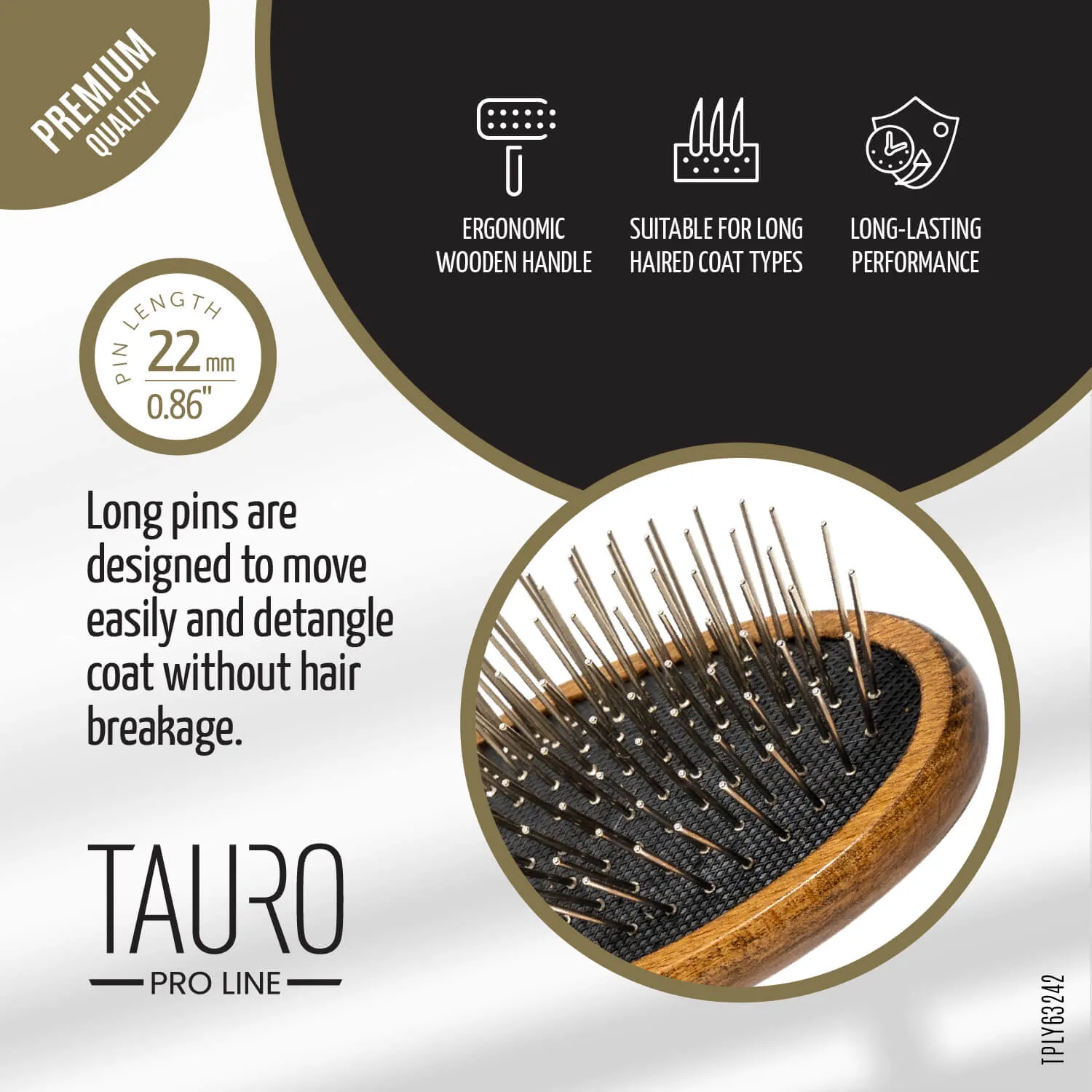 Tauro Pro Line Prestige Wooden Massage Dog & Cat Brush For All Hair Type To Improve Circulation And Promote Healthy Hair Growth