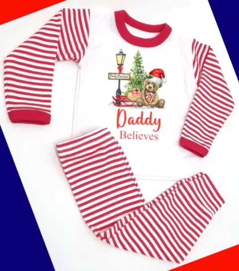 Teddybear Design Personalised Adults Red Stripe Pyjamas