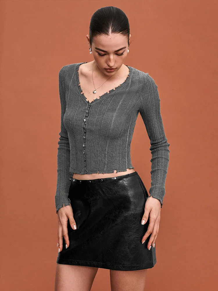 Textured Raw Hem Cardigan