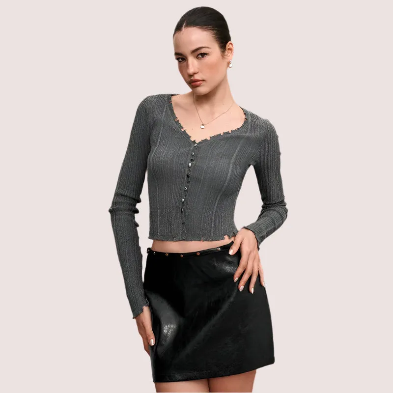 Textured Raw Hem Cardigan