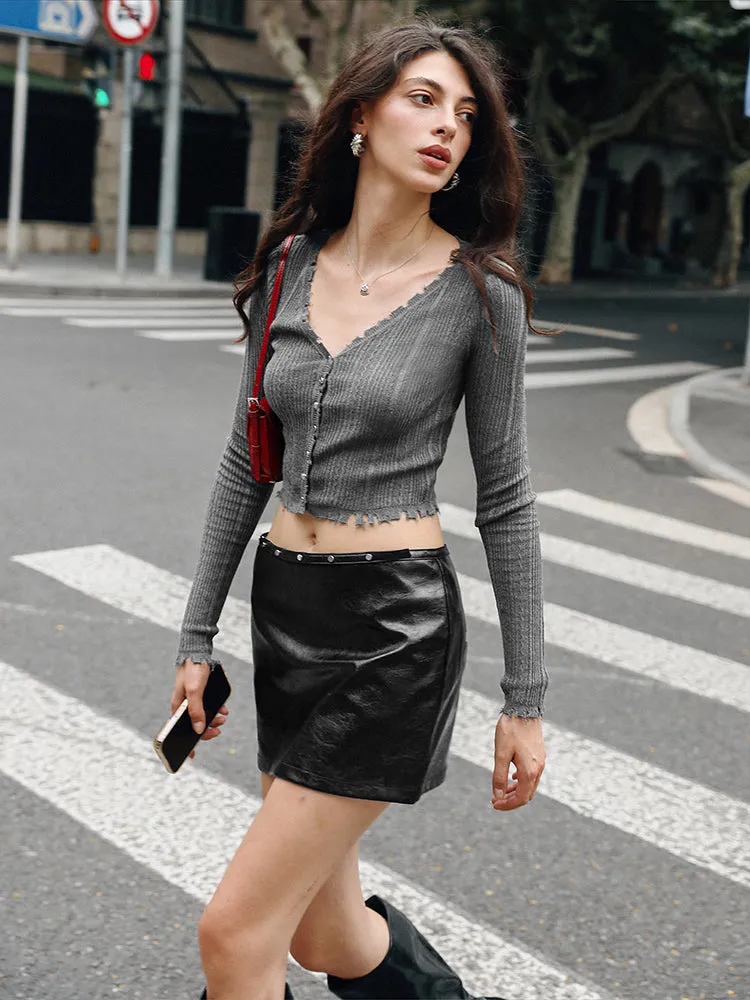 Textured Raw Hem Cardigan