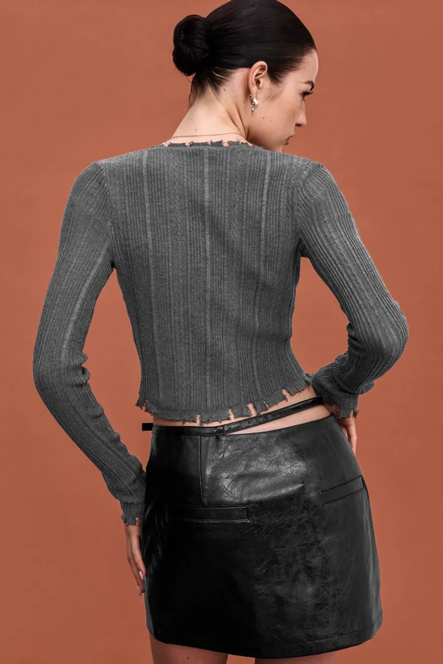 Textured Raw Hem Cardigan