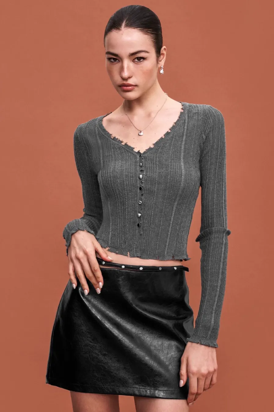 Textured Raw Hem Cardigan