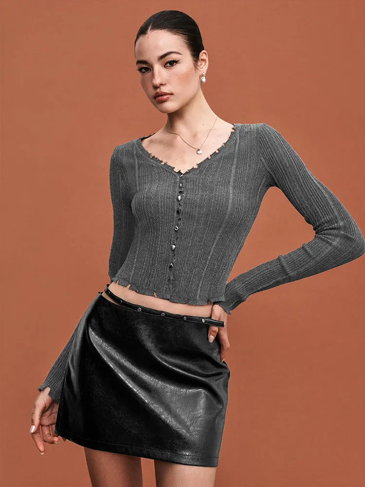Textured Raw Hem Cardigan