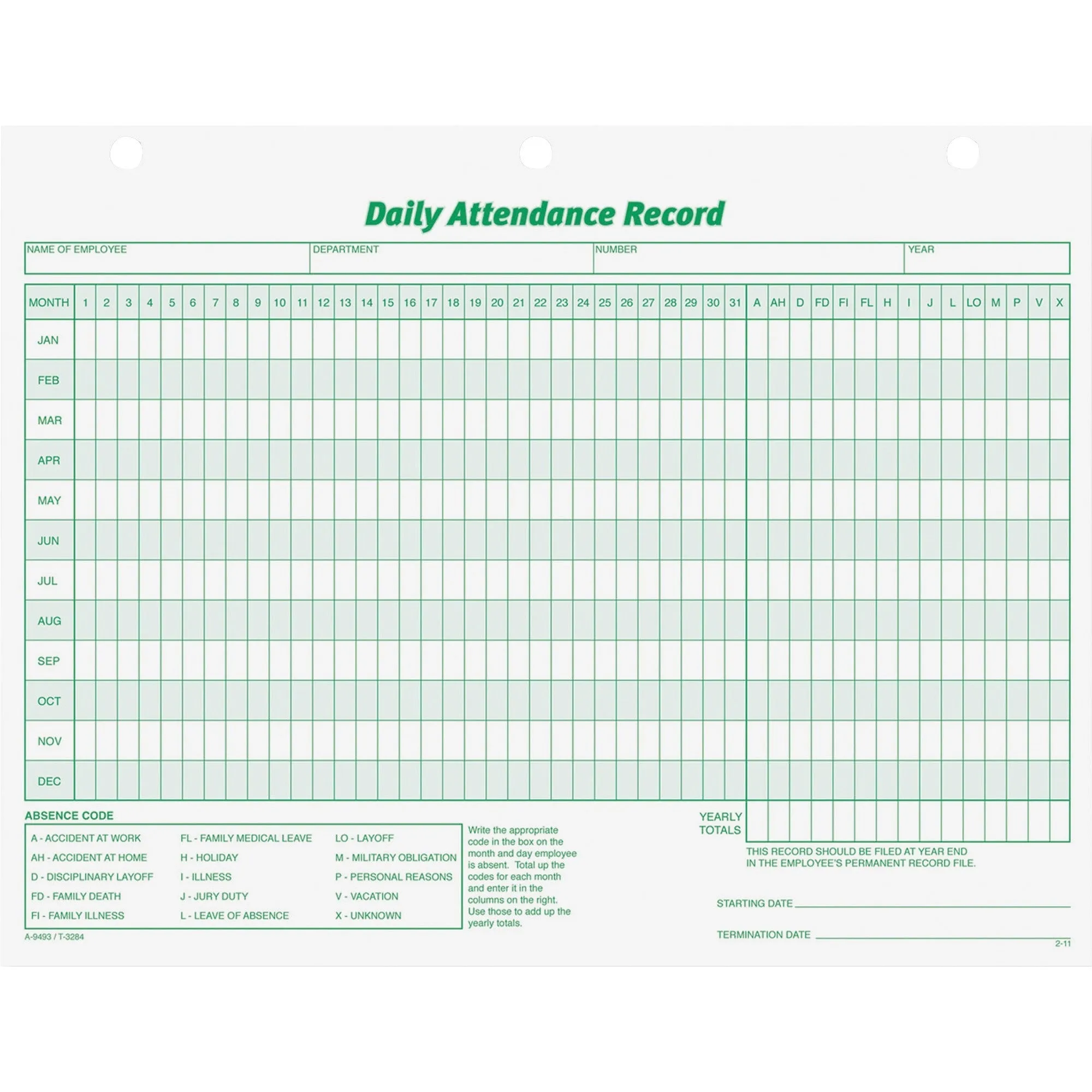 TOPS Daily Employee Attendance Record Form