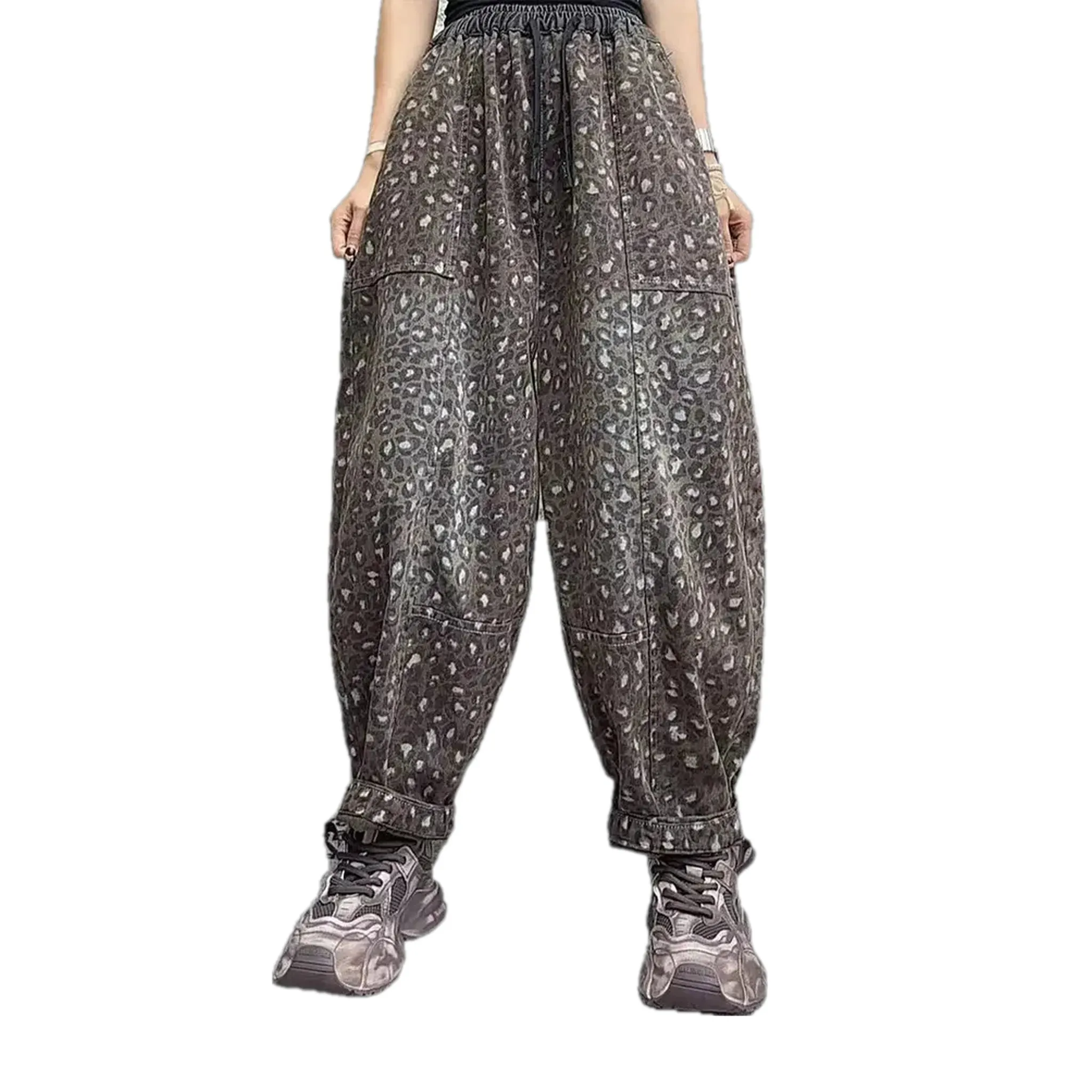 Trendy animal print jean joggers for ladies