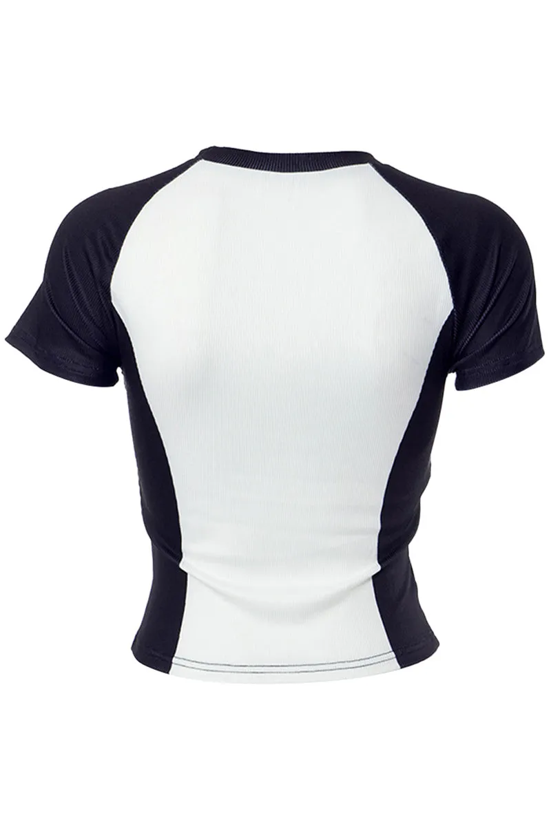 TS3426 Black and White Tee  Top