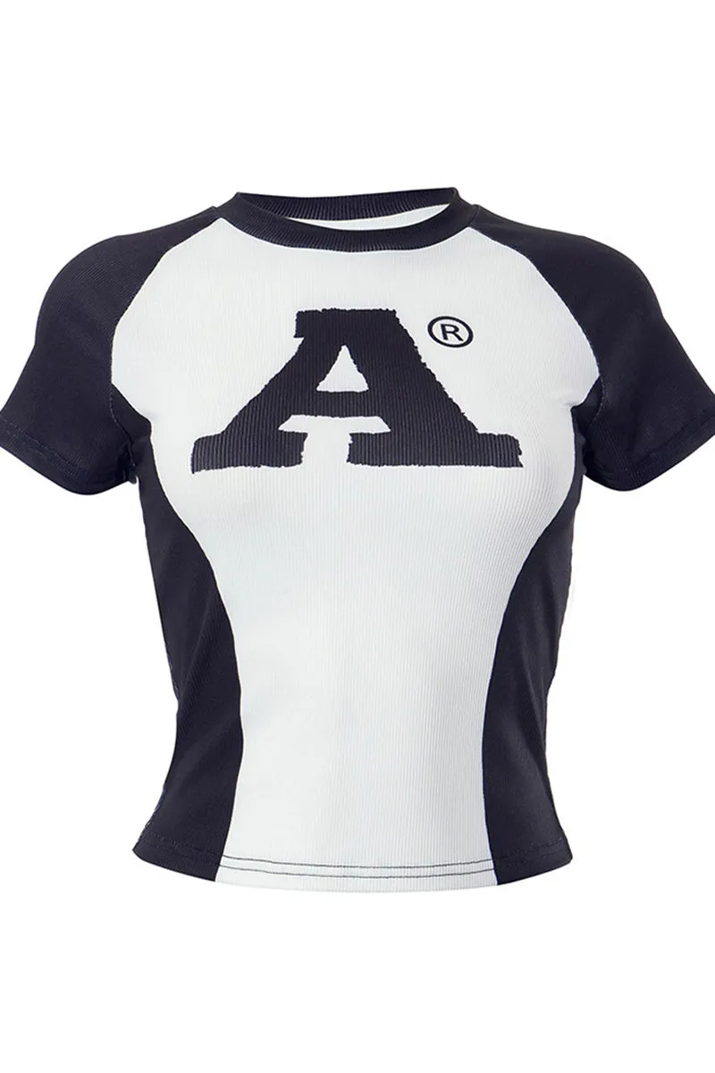 TS3426 Black and White Tee  Top