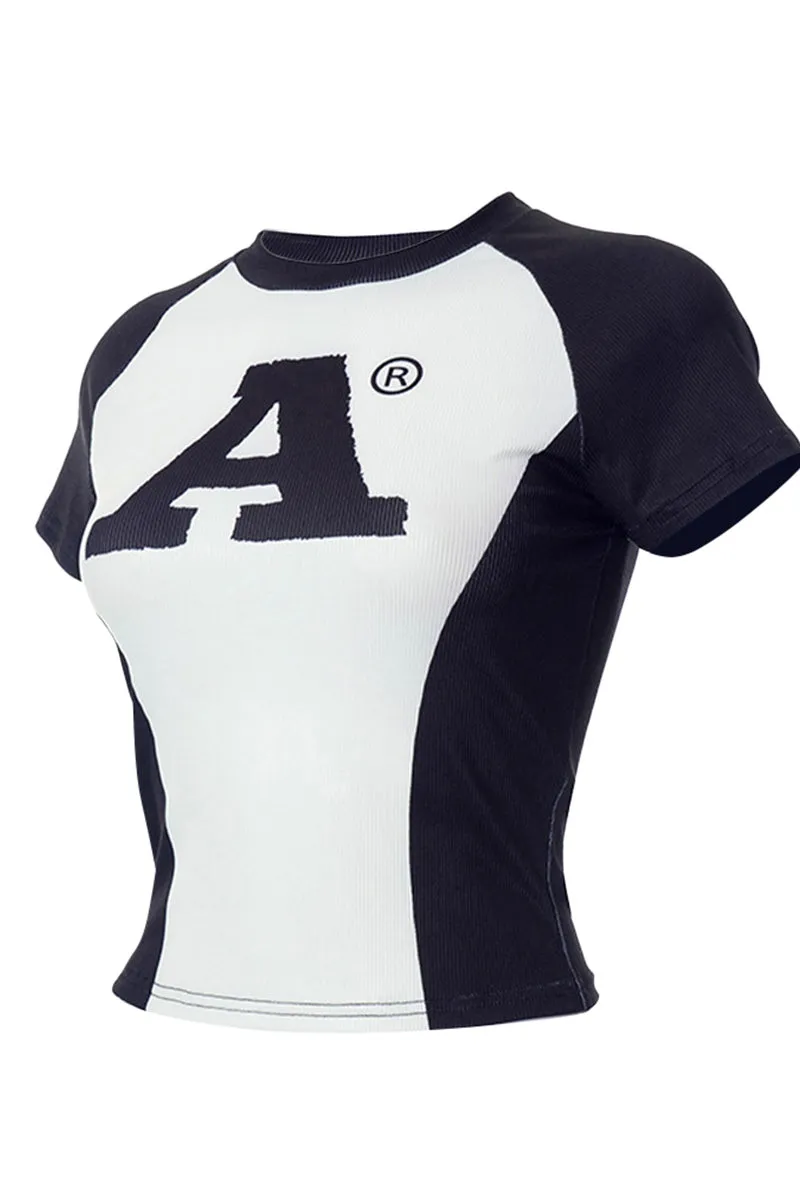 TS3426 Black and White Tee  Top