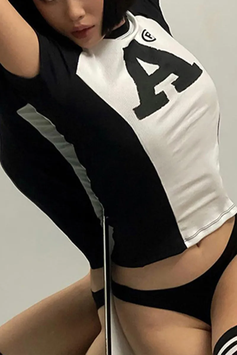 TS3426 Black and White Tee  Top