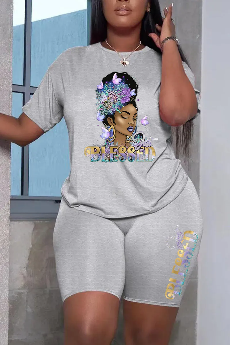 UI695 Graphic T-Shirt Top and Shorts Set