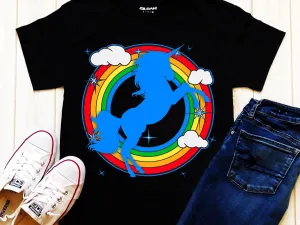 Unicorn And Rainbow Clouds | Retro Sunset T-Shirts, Unicorn and Rainbow, Unicorn Shirt, Unicorn Girl Birthday Shirt, Unicorn Party Shirt