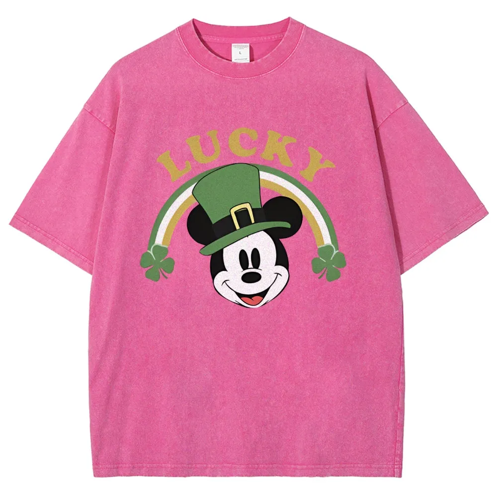 Unisex Vintage Be Lucky With Shamrock For St. Patrick's Day Graphic Washed Tee
