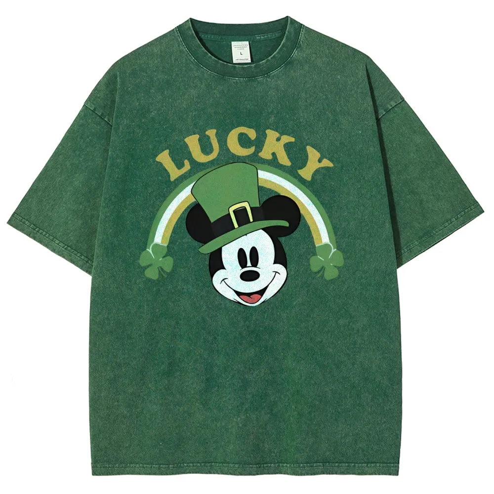 Unisex Vintage Be Lucky With Shamrock For St. Patrick's Day Graphic Washed Tee