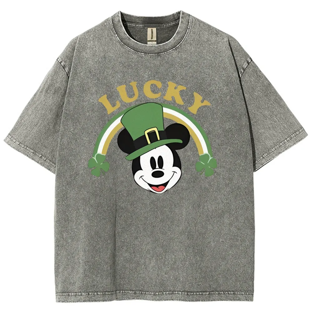 Unisex Vintage Be Lucky With Shamrock For St. Patrick's Day Graphic Washed Tee