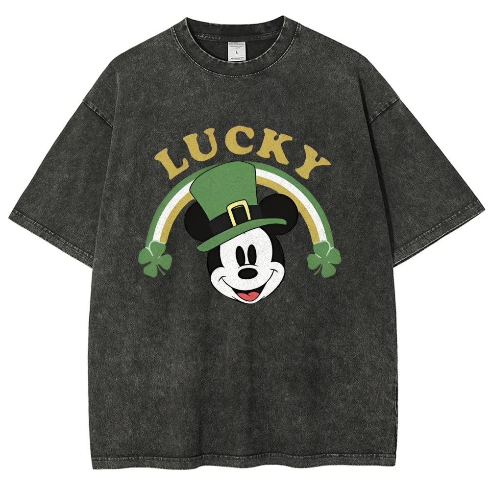 Unisex Vintage Be Lucky With Shamrock For St. Patrick's Day Graphic Washed Tee