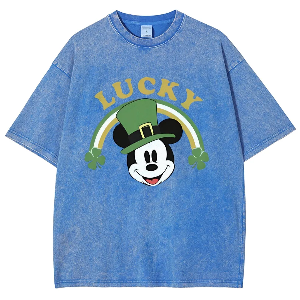 Unisex Vintage Be Lucky With Shamrock For St. Patrick's Day Graphic Washed Tee