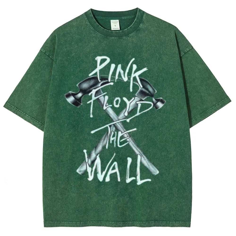 Unisex Vintage The Pink Rock Band Print Short Sleeve Casual Graphic Washed T-shirt