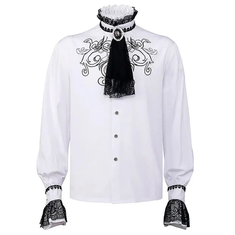 Victorian Renaissance Ruffled Gothic Steampunk Shirt – Stand Collar Single-Breasted Design