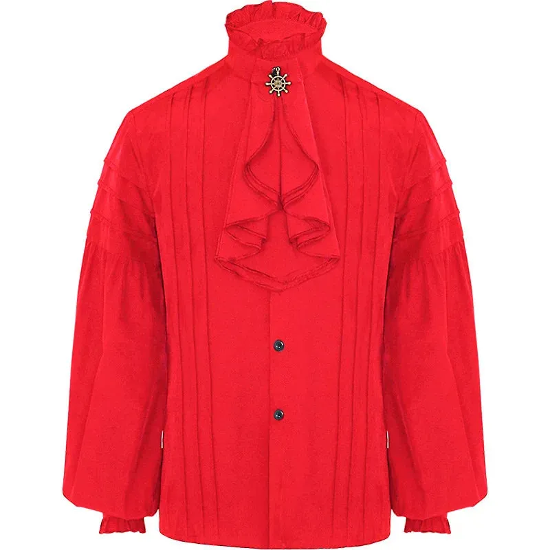 Victorian Renaissance Ruffled Gothic Steampunk Shirt – Stand Collar Single-Breasted Design
