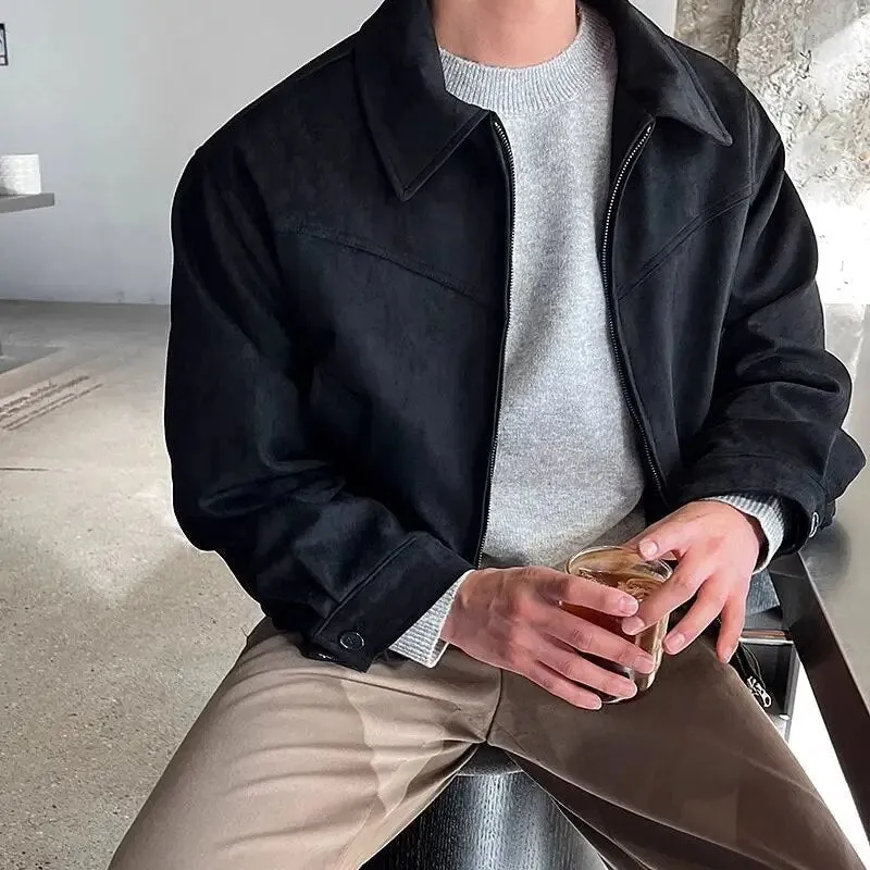 Vintage Streetwear: Elegant Solid Brown Men's Coat for Spring/Autumn