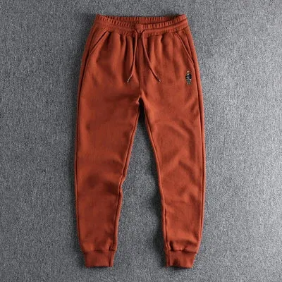 Waffle Embroidery Sweatpants - Men's Fashion Pure Cotton Loose Elastic Waist Drawstring Sport Casual Pants