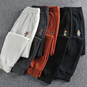 Waffle Embroidery Sweatpants - Men's Fashion Pure Cotton Loose Elastic Waist Drawstring Sport Casual Pants