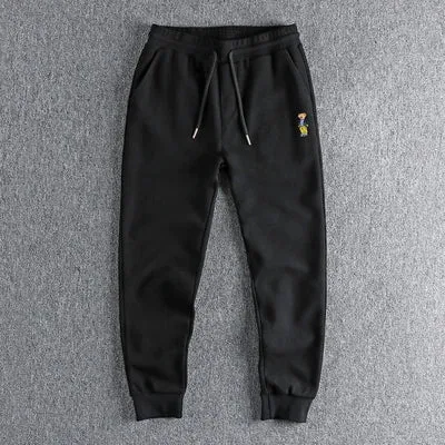 Waffle Embroidery Sweatpants - Men's Fashion Pure Cotton Loose Elastic Waist Drawstring Sport Casual Pants