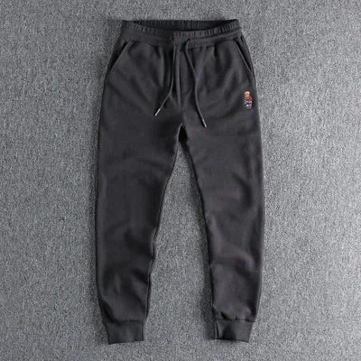 Waffle Embroidery Sweatpants - Men's Fashion Pure Cotton Loose Elastic Waist Drawstring Sport Casual Pants