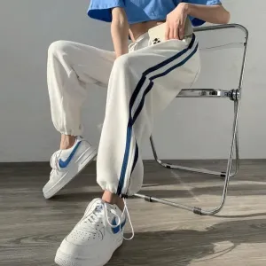 White Contrast Blue Striped Jogger