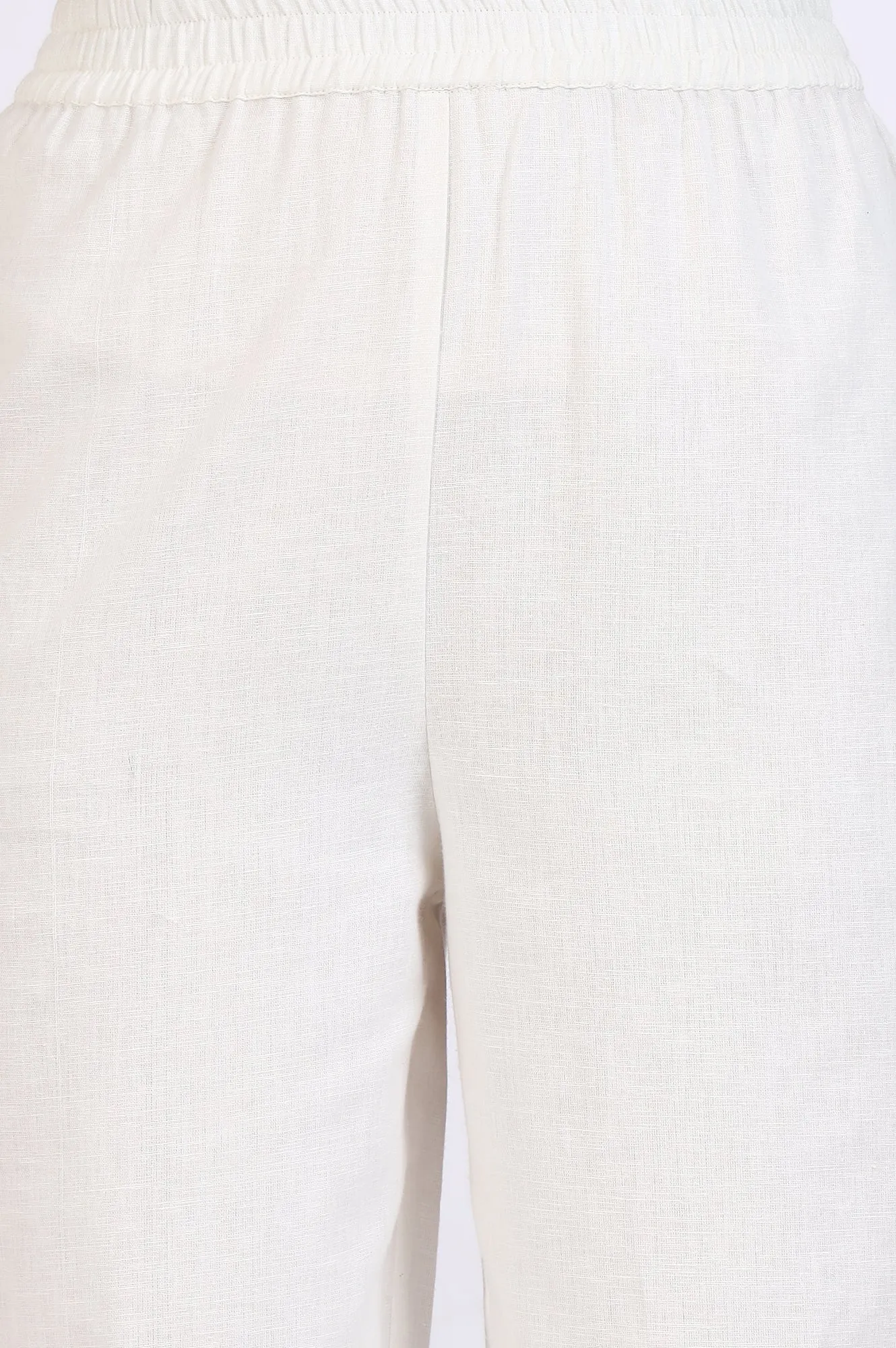 White Floal Printed Swiss Dot Cotton A-line Kurta and Trousers Set