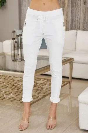 White Texture Stripe Italian Crinkle Joggers 1/15/25 9517