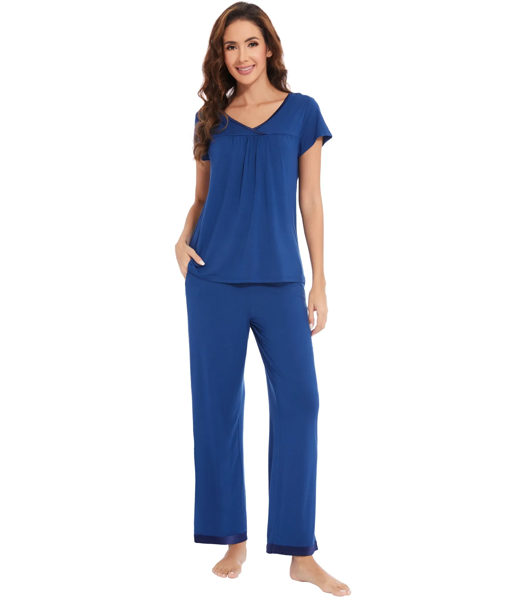 WiWi Short Sleeve with Full Length Pants Pjs for Women