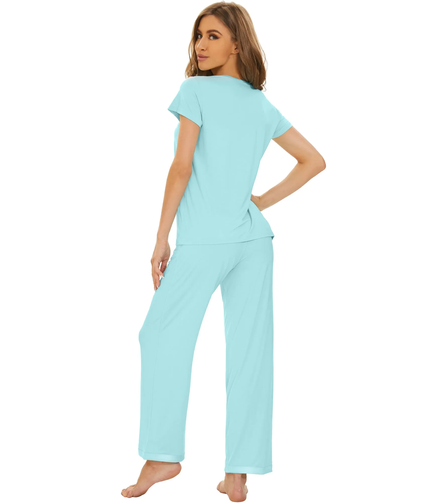 WiWi Short Sleeve with Full Length Pants Pjs for Women