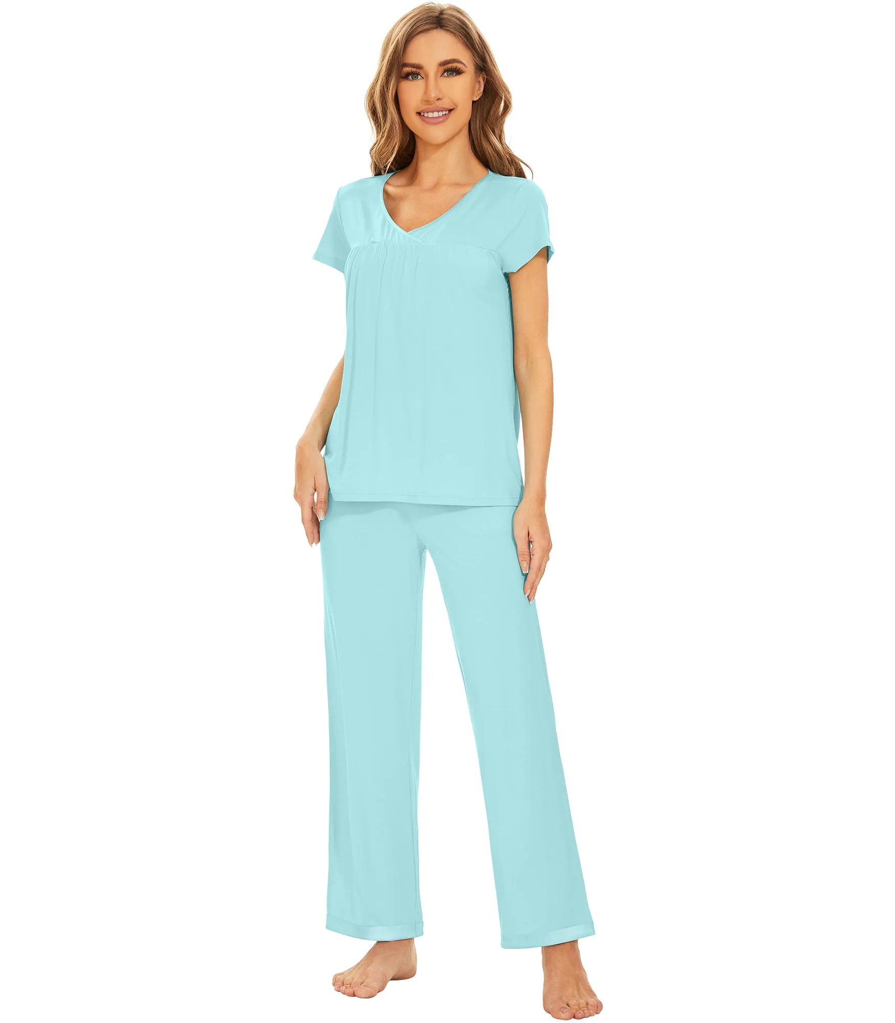 WiWi Short Sleeve with Full Length Pants Pjs for Women