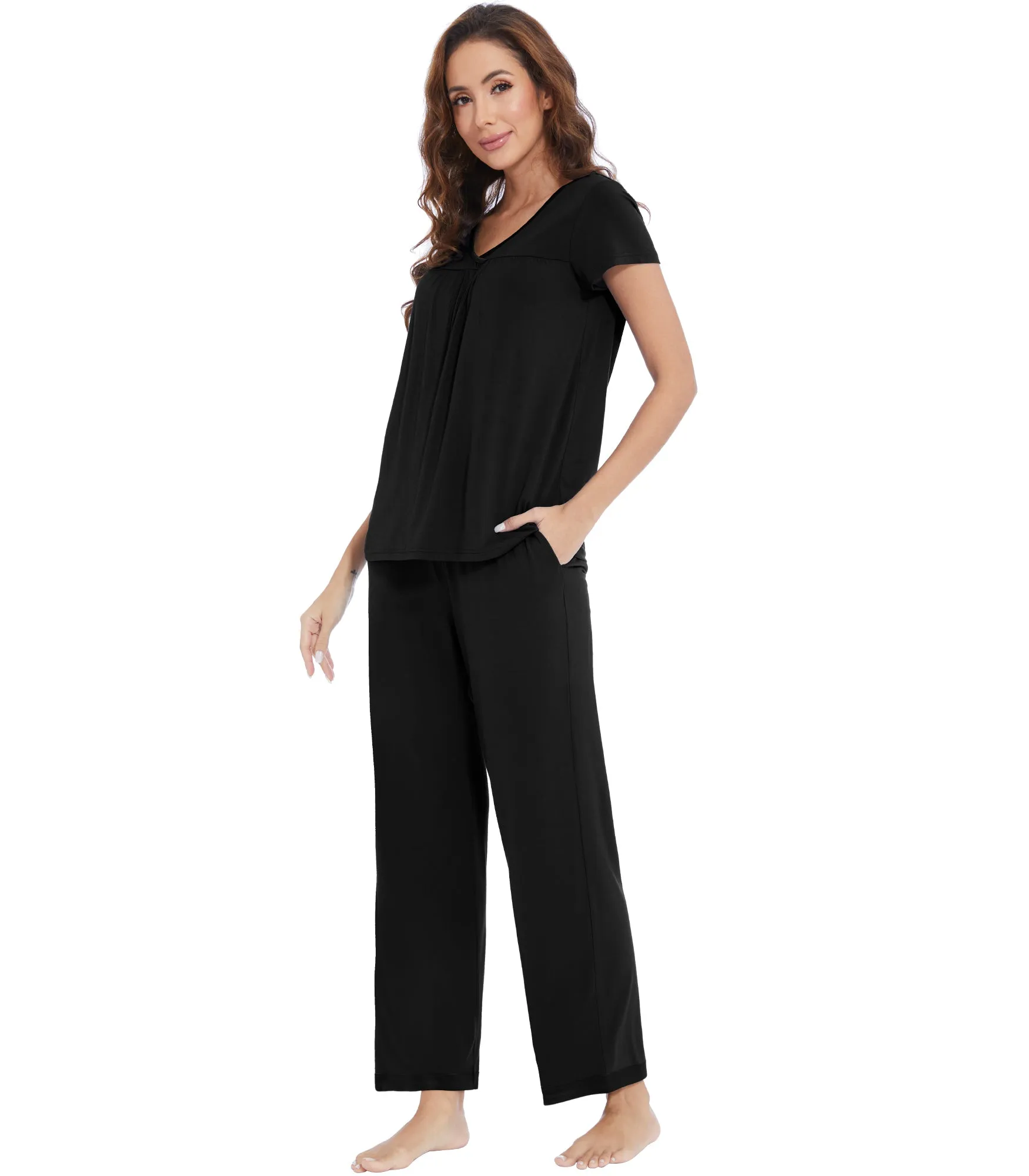 WiWi Short Sleeve with Full Length Pants Pjs for Women
