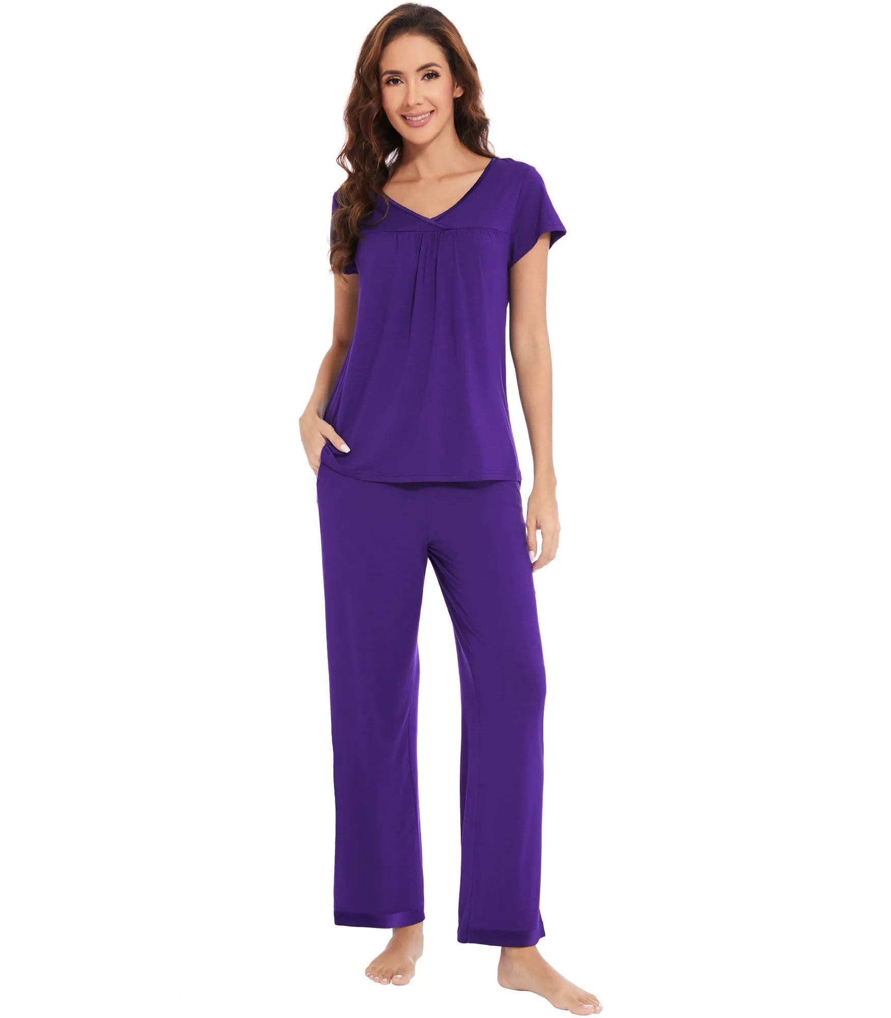 WiWi Short Sleeve with Full Length Pants Pjs for Women